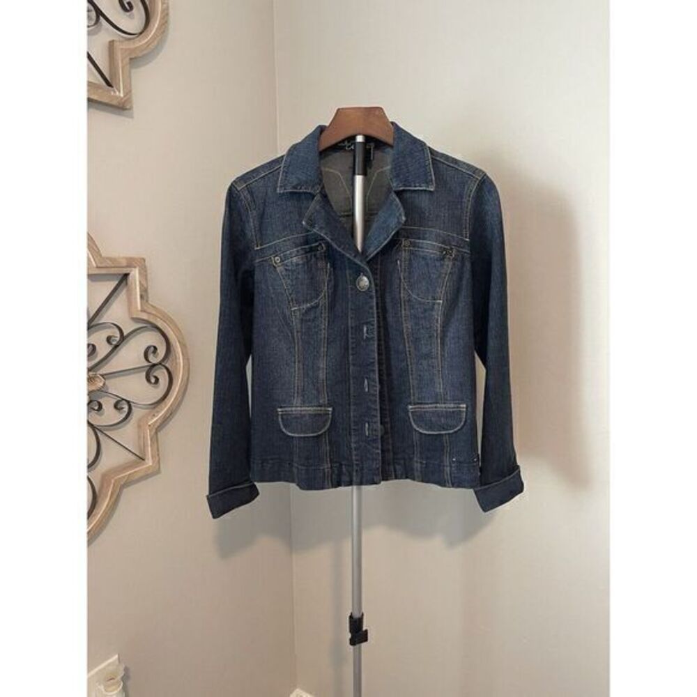 LA Blues Y2K Womens M Dark Blue Denim Jeans Jacket Pockets‎ Button Up